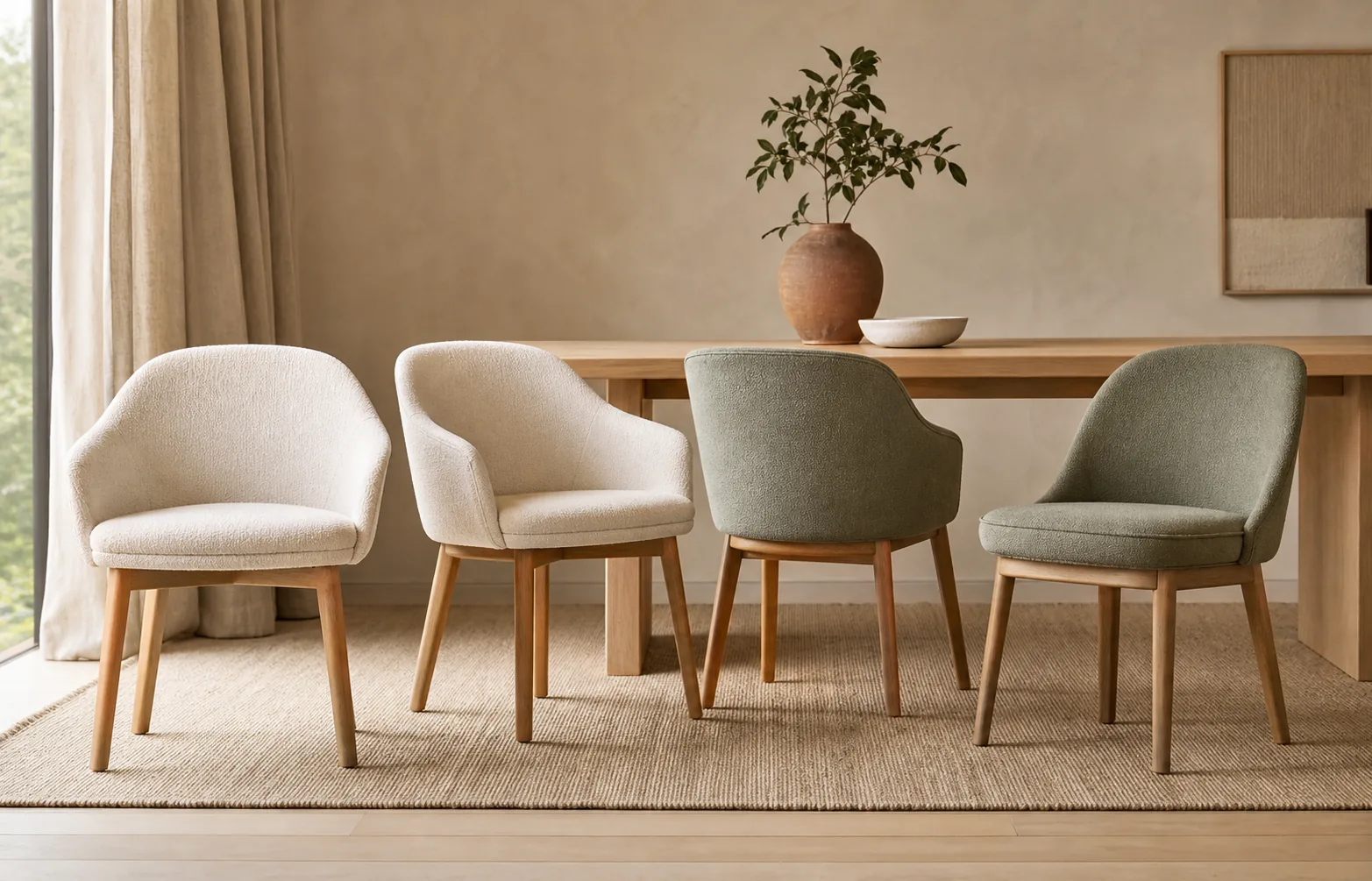 Modern kombinierte Esszimmerstühle an einem Holztisch